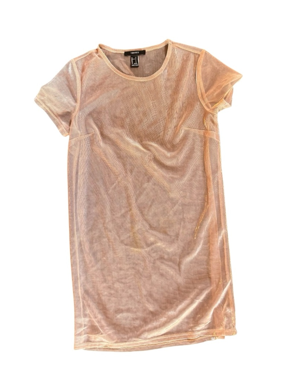 Forever 21 Shimmer Sheer Knit Long T Shirt Top - Champagne Taupe - Picture 3 of 8